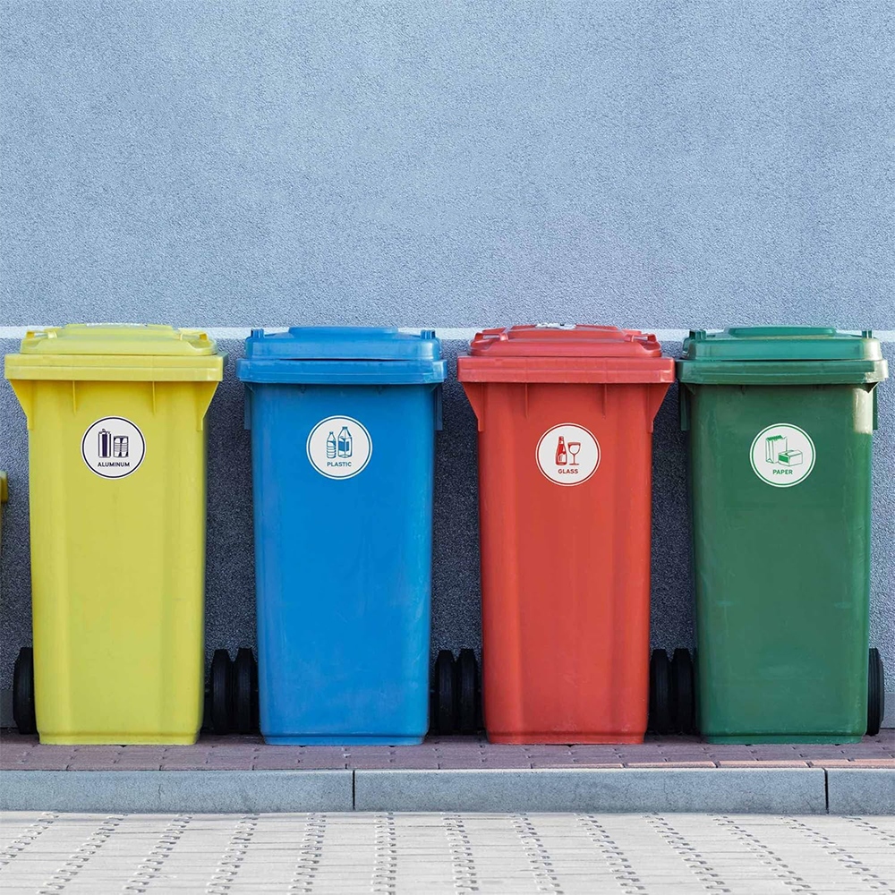 (5er Set) Ø100mm Recycling Mülltrennung Sticker Selbstklebende Mülleimer Abfall Aufkleber - Bunt
