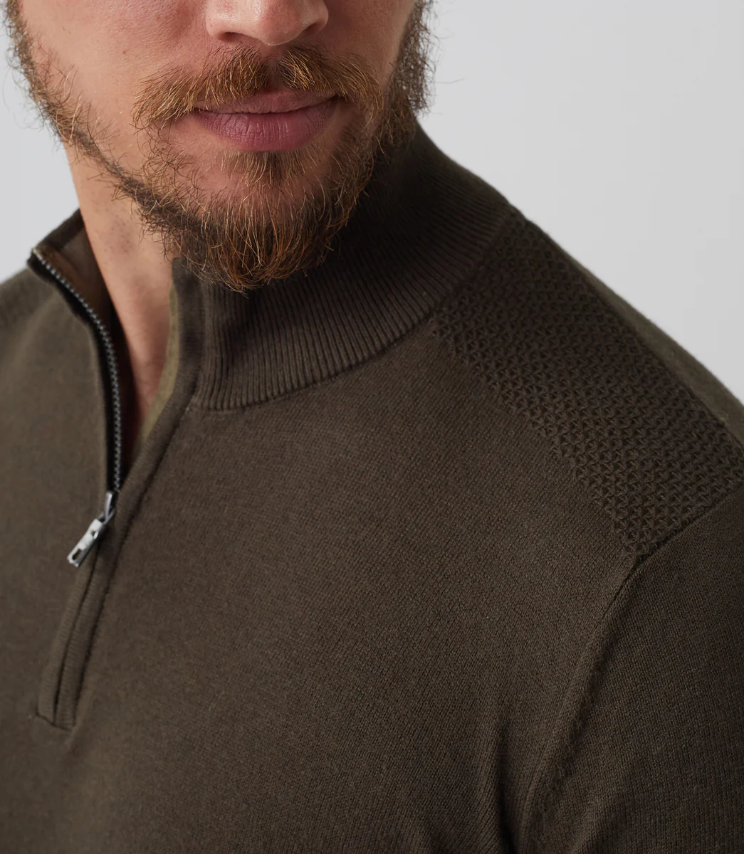 Pull col zippé coton-cachemire kaki 