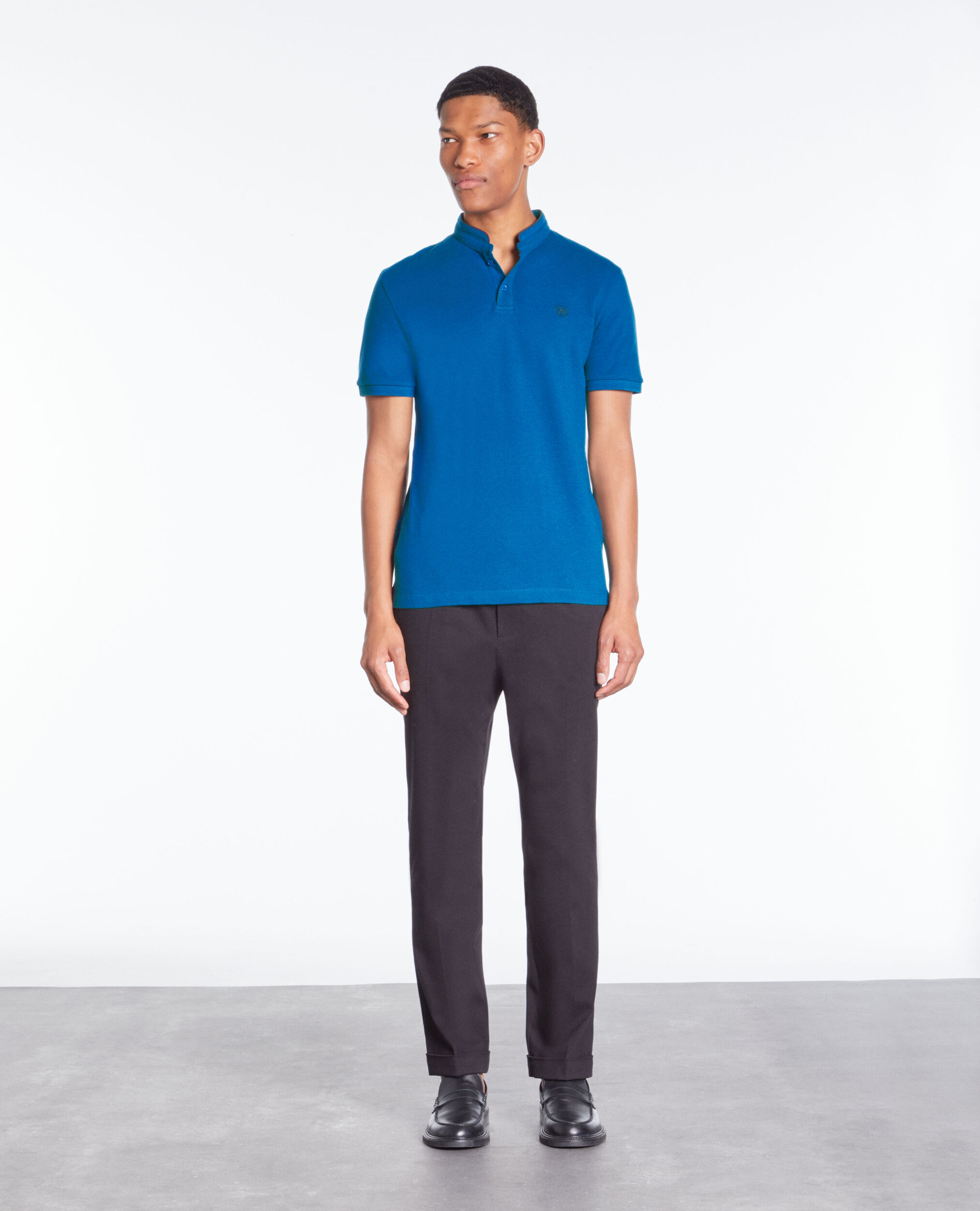 Polo bleu en coton