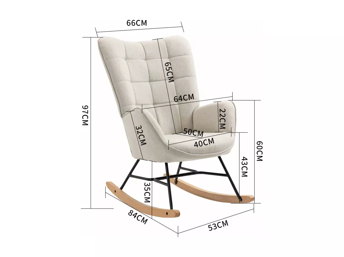MEUBLES COSY Fauteuil à Bascule Allaitement Scandinave Chaise Loisir et Repos en Tissu avec Pieds en E' Bois Métal pour Salon, Chambre, Massif, Beige, 66x84x97cm