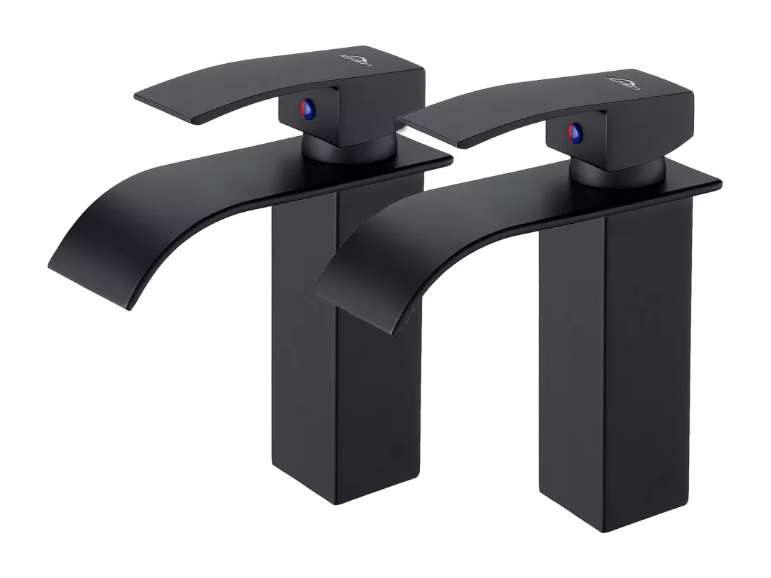 2PCSMitigeur Robinet de Lavabo Cascade Noir Moderne Mitigeur Robinet Salle Bain pour Vasque à Poser Robinetterie Convient pour Lavabo Encastré