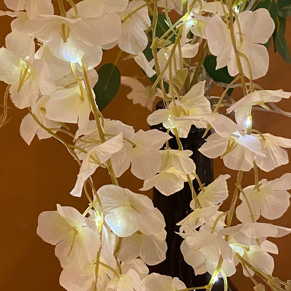 Branches lumineuses de glycines à piles 110 microled blanc chaud - l2m h60cm - int/ext - chromex