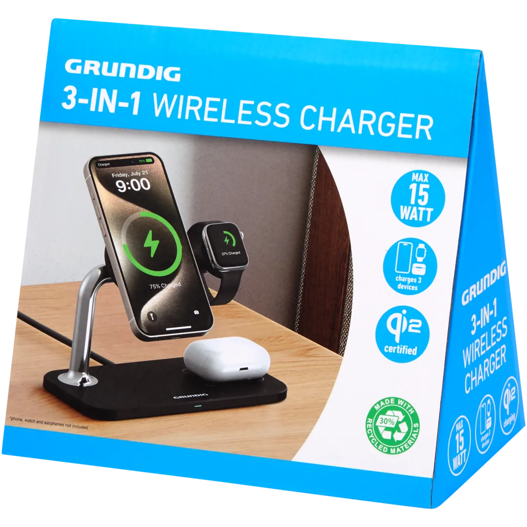 Grundig 3-in-1 draadloze oplader 15 watt | diverse kleuren