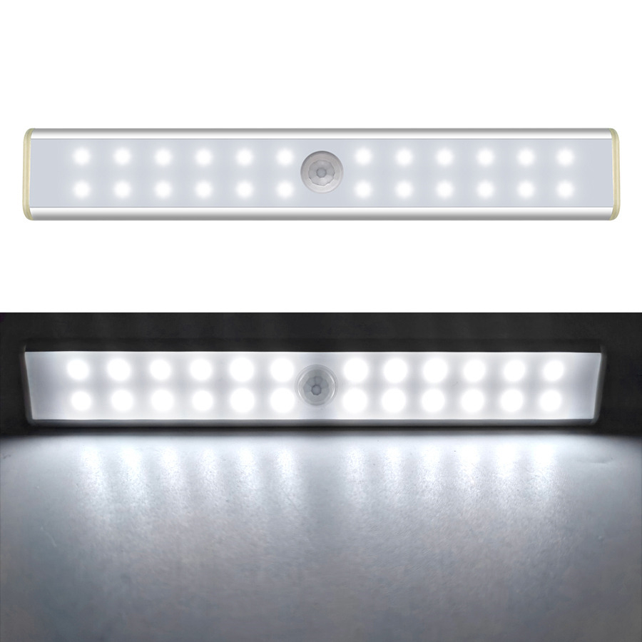 (19cm) 24 LED's Lichtleiste Magnetische USB Leuchte Schrank Beleuchtung mit PIR Bewegungsmelder   Magnet Halterung - Kaltweiss