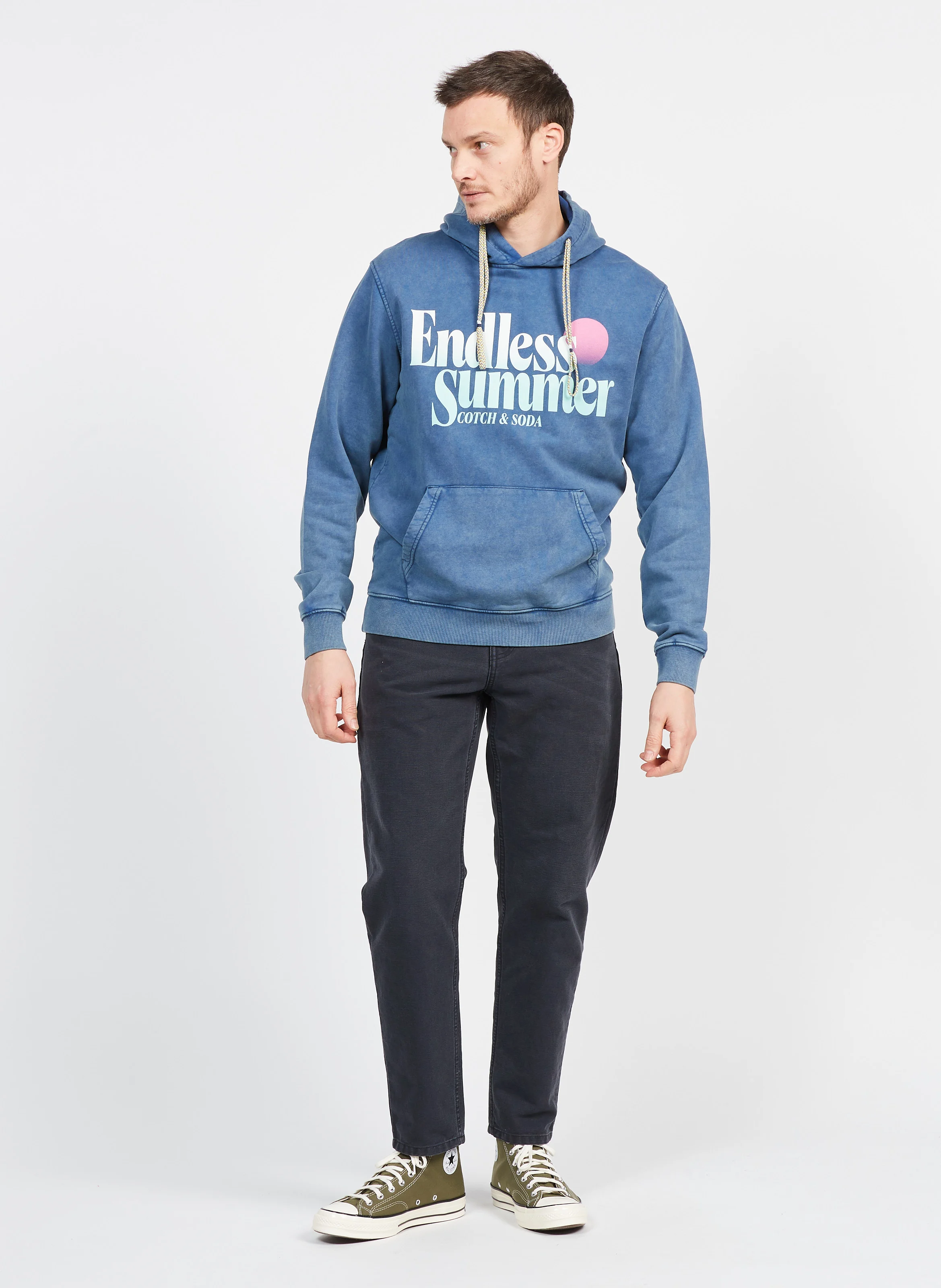 Sweat à capuche regular-fit sérigraphié en coton | Bleu