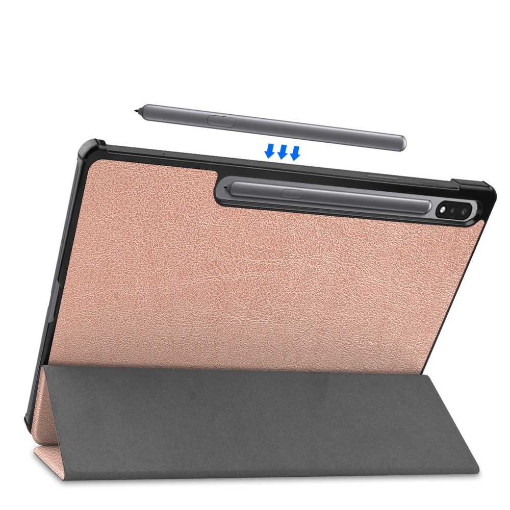 Samsung Galaxy Tab S10  Plus Flipcase Hülle Ledertasche mit Aufstellfunktion Litchi Look   S-Pen Halterung - Roségold