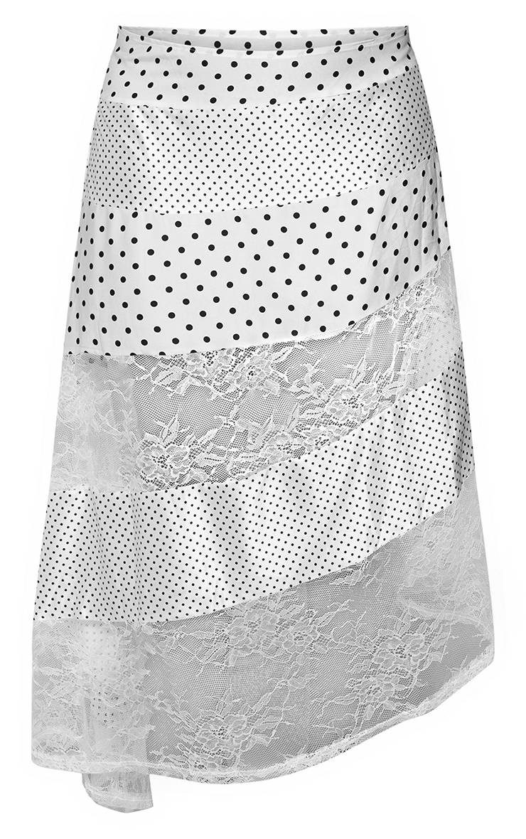 Blanc Jupe Longue Grande Taille À Pois Avec Détails En Dentelle