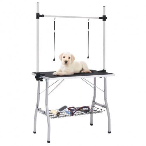 Mesa de tosa para cães, preta e prateada