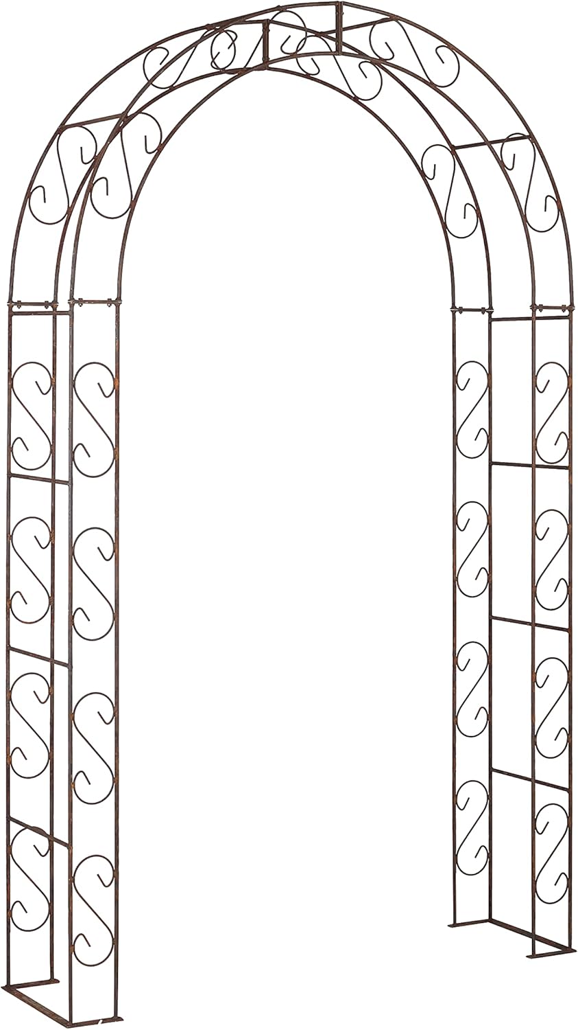 Hirsch Terracotta Rosenbogen Rund aus Metall stabil, Vollmaterial mit Edelrost, Rankgitter Breite 140cm Höhe 245cm Tiefe 40cm
