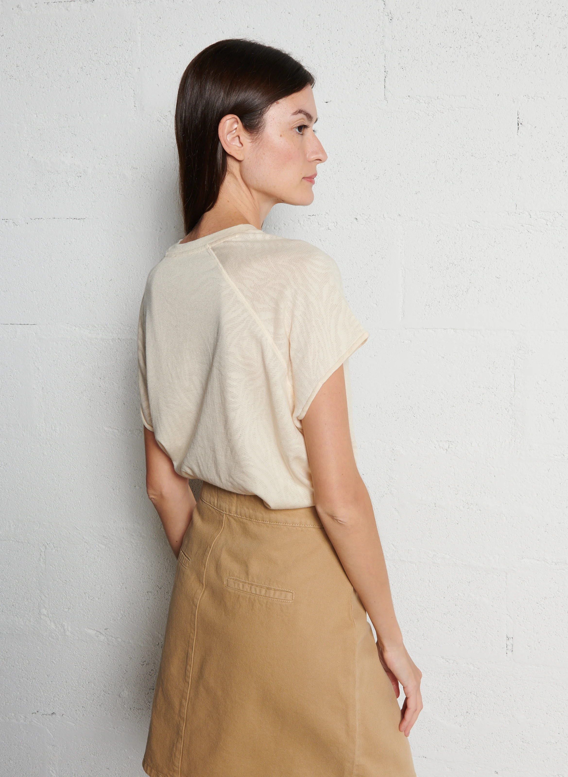 BLANDINE - Jupe courte droite en coton | Beige