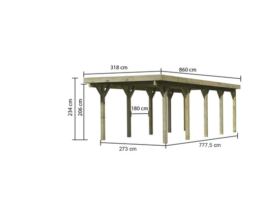 Enkele carport Karibu Dahnen 3 variant A 318x860 cm drukgeïmpregneerd