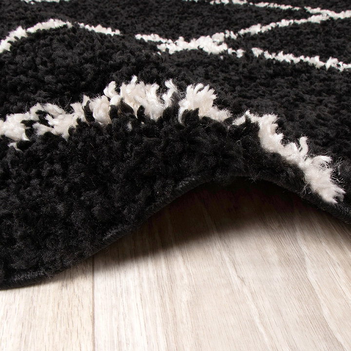 Hoogpolig vloerkleed - Grand Lines Zwart/Creme