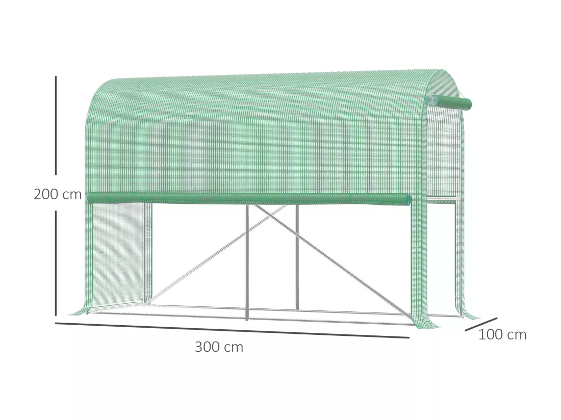 Serre de jardin serre à tomates dim. 3L x 1l x 2H m porte zippée déroulante 2 fenêtres latérales enroulables acier PE haute densité vert