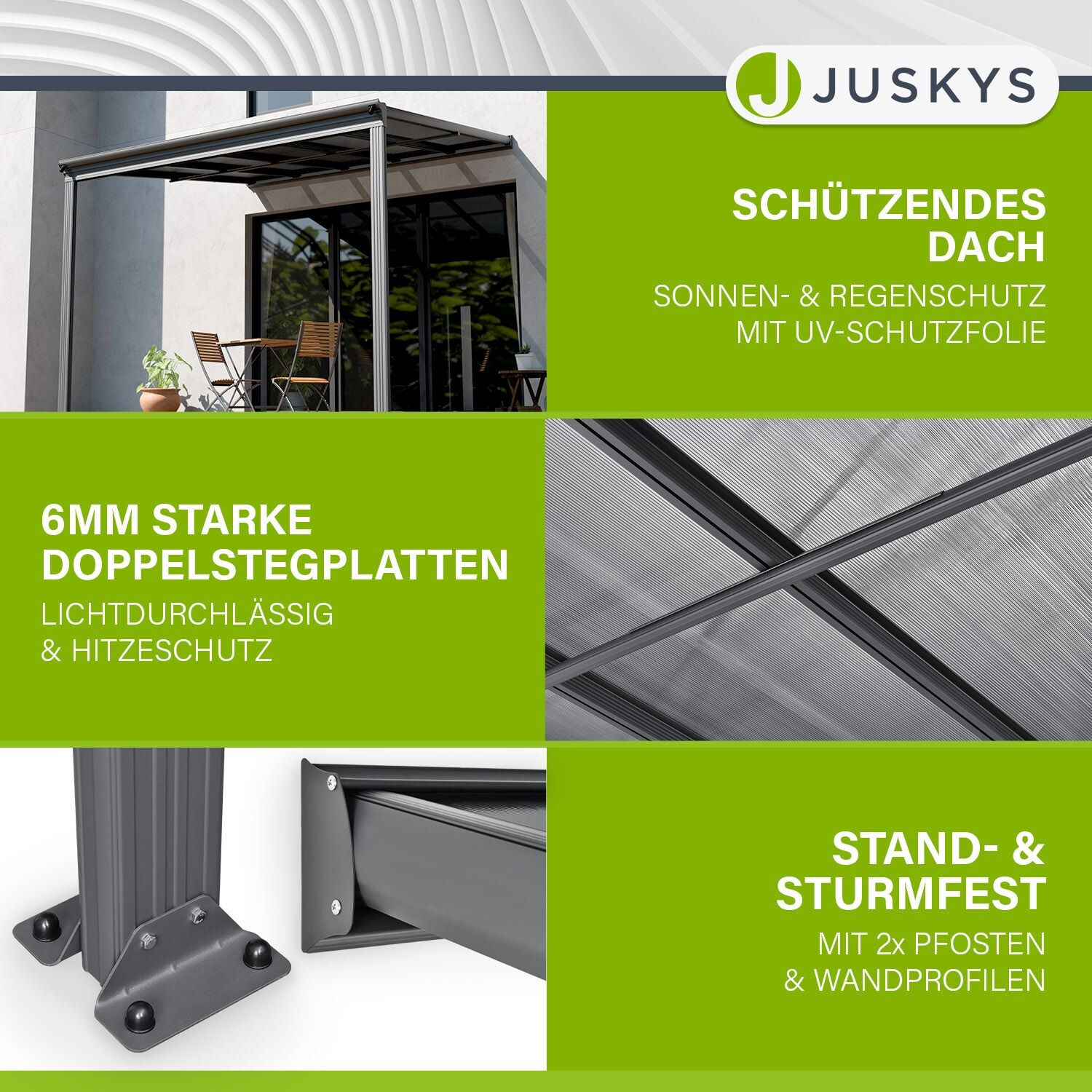 Juskys Terrassendach Borneo 3x3 m Aluminium mit Doppelstegplatten Terrassenüberdachung Anthrazit