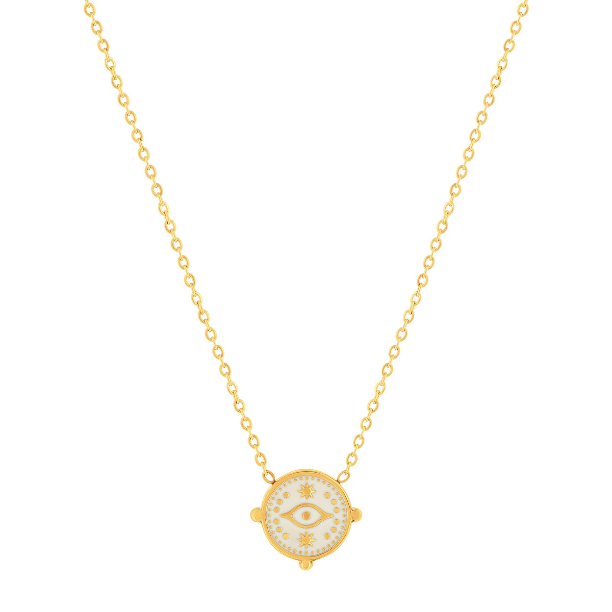 Collier acier doré laque blanche 47 cm