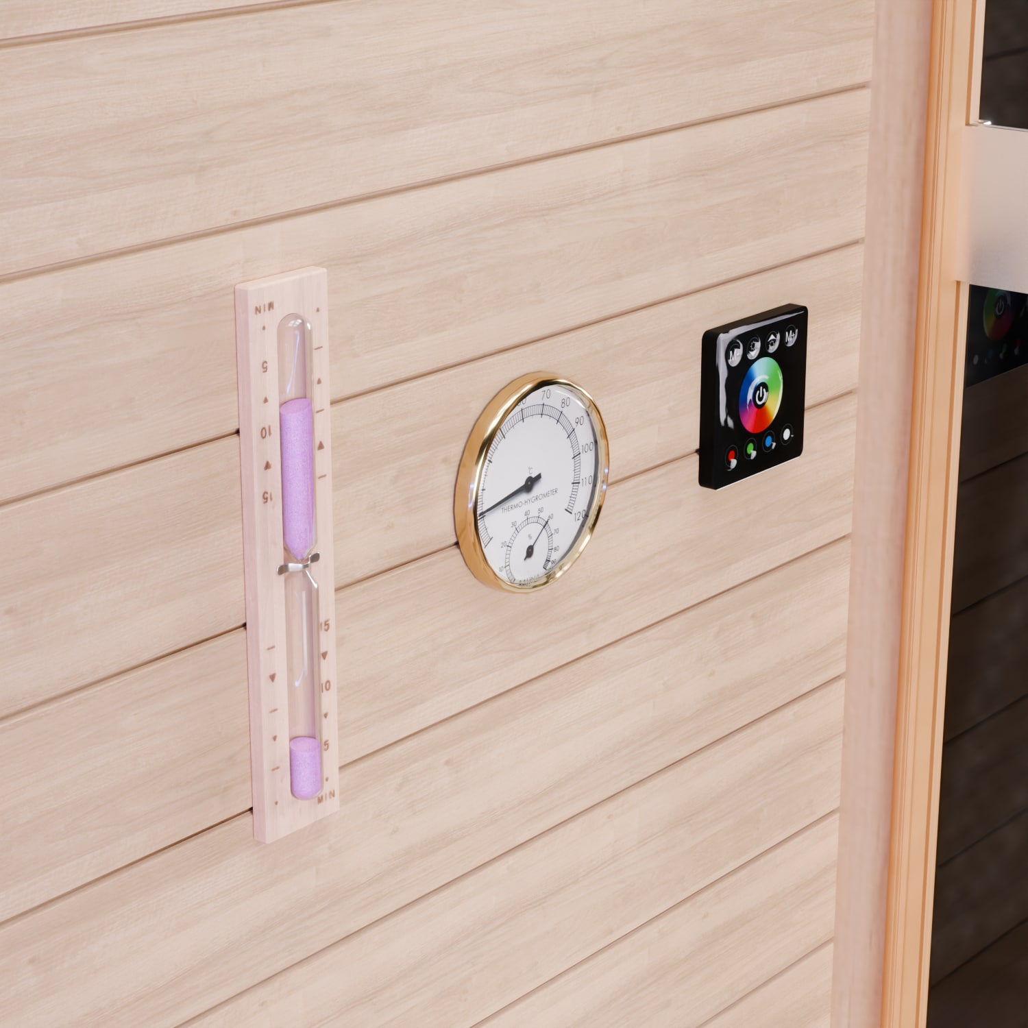 Dewello Finnische Sauna TOFINO 160x150 Kabine aus Hemlock Tannenholz mit,4,5 kW Harvia Ofen, inkl Sauna Set