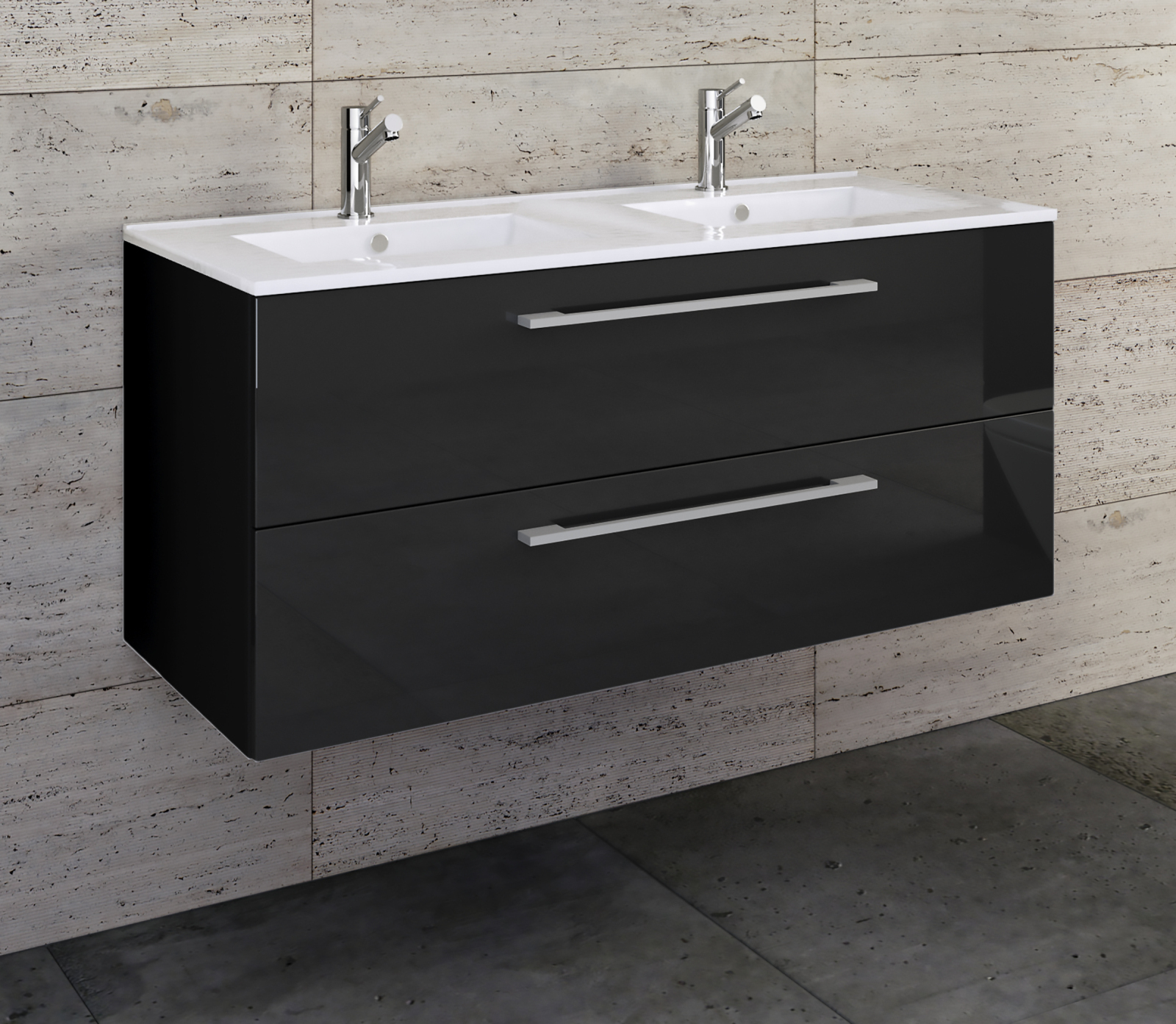 2-teiliger Waschplatz BUDASI - schwarz - Doppelwaschbecken - 112 cm