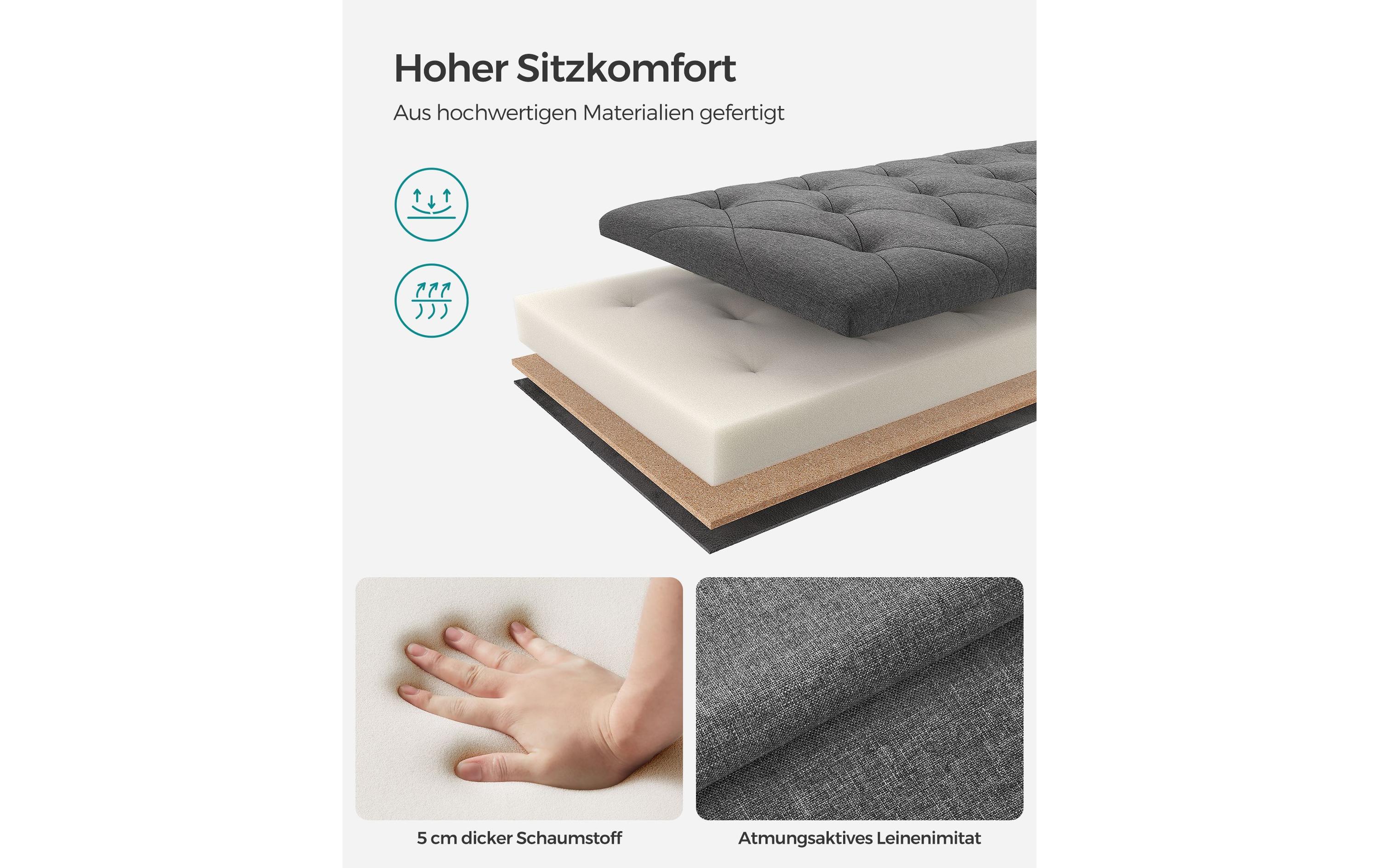 Sitztruhe Ottomane mit Stauraum 110 x 40 cm, Grau<br>Sitzbank