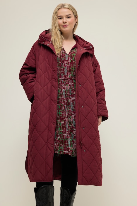 Steppmantel, oversized, Kapuze, Zipper, Seitenschlitze