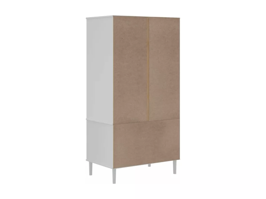 Garde-robe SENJA aspect rotin blanc 90x55x175cm bois massif pin