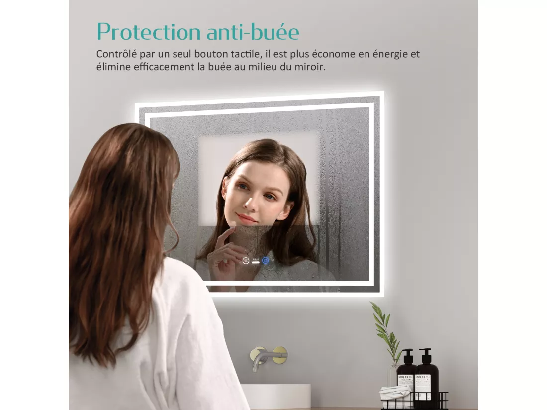 EMKE Miroir lumineux salle de bain 60x80cm avec Capteur de Mouvement, Miroir LED à capteur intelligent, Anti-buée, Lumière Froide/Chaude/Neutre