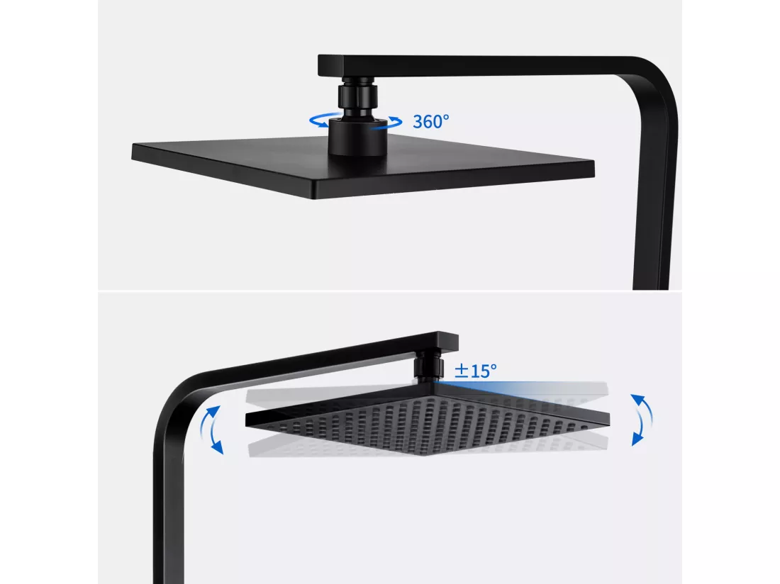 AURALUM MAX Colonne Douche Thermostatique, Colonne de Douche Noir Réglable Hauteur, Colonne de douche avec mitigeur,Mitigeur Douche pour Salle Bain