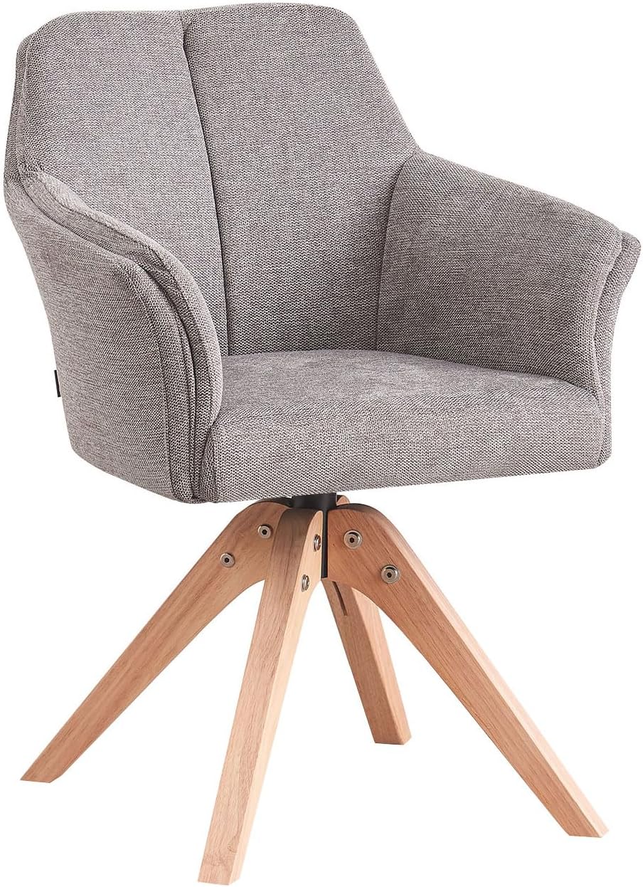 B&D home® Esszimmerstuhl Daisy drehbar – Armlehnenstuhl mit 360° Drehfunktion, Webstoff Grau, gepolsterte Sitzschale, Massivholzgestell Natur, skandinavisches Design für Esszimmer, Küche, Home Office