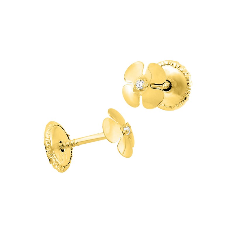 Boucles d'oreilles femme - Or 18 Carats - Trèfle à 4 feuilles - Diamètre du motif : 7mm