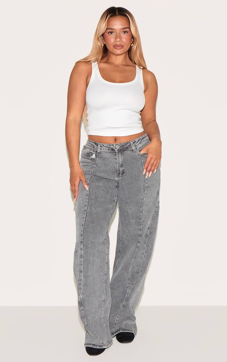 Gris Jean Large Taille Haute En Denim Stretch Shape Avec Détails De Coutures
