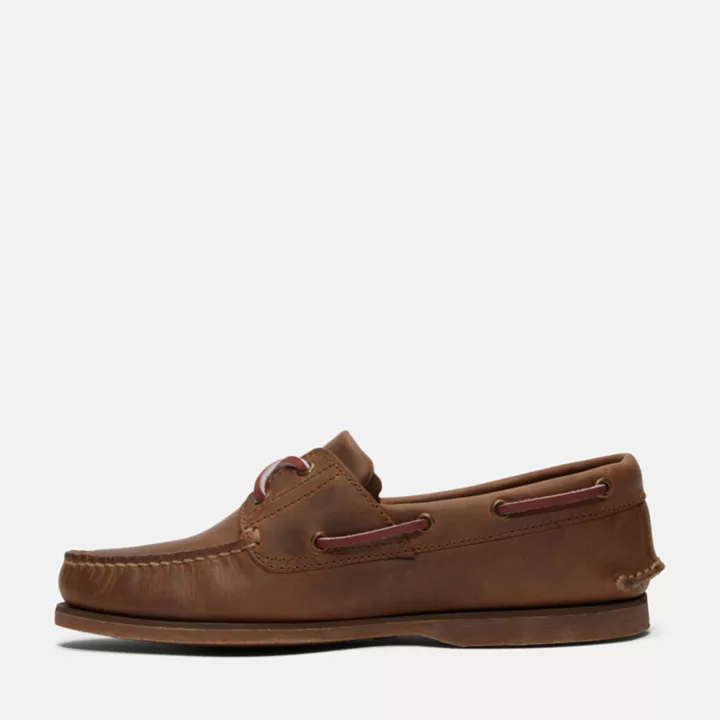 Chaussures bateau classique en cuir pour homme en marron foncé