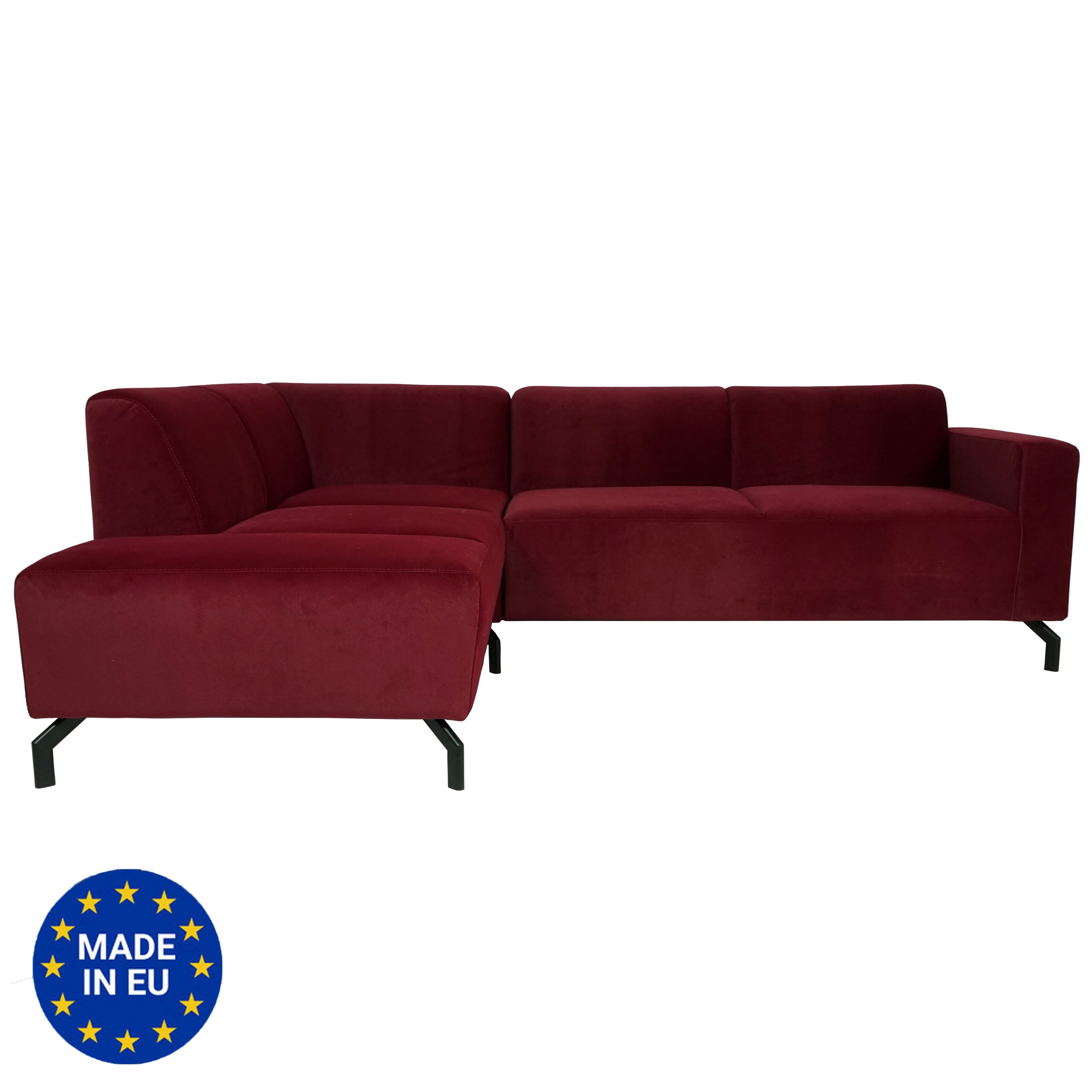 Ecksofa MCW-J60, Couch Sofa mit Ottomane links, Made in EU, wasserabweisend 247cm ~ Samt bordeaux-rot