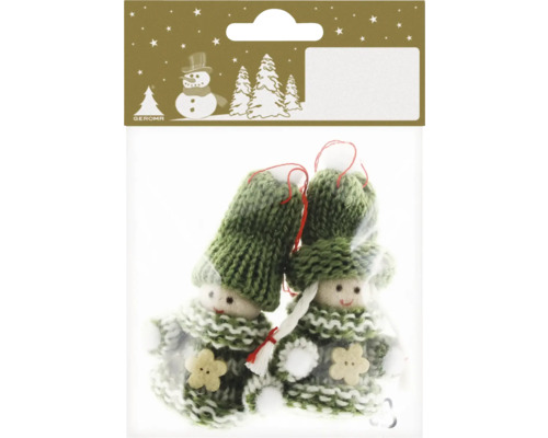 Kerstboomversiering, mannetje, stof, set van 2, groen