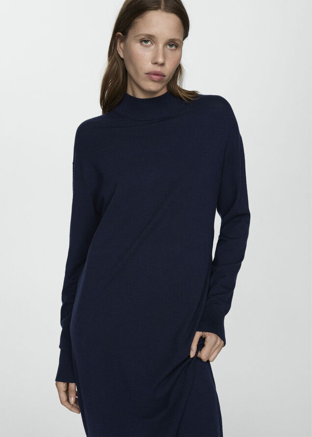 MANGO Round-neck knitted dress Navy