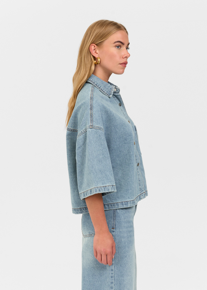 Denim blouse korte mouw smokey blauw