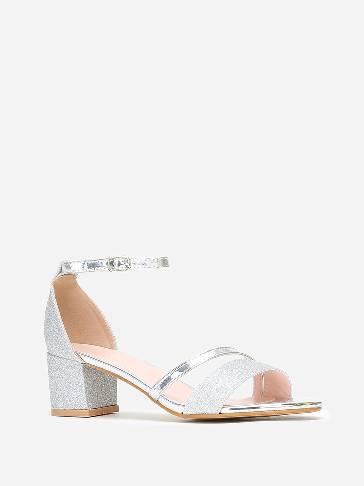 Sandales argentées à brides vernies et pailletées Argenté- Argenté