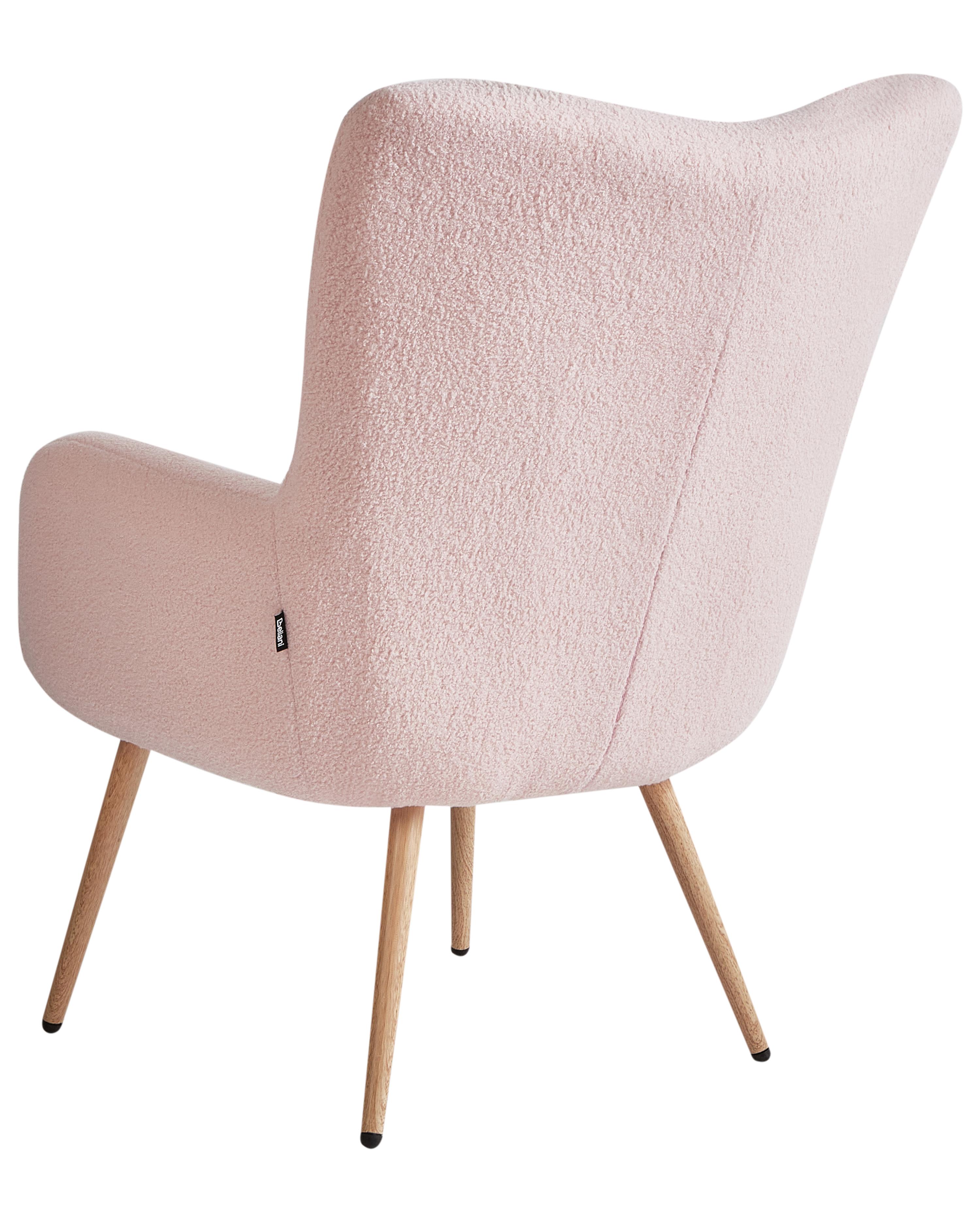 Oorfauteuil VEJLE met voetenbank Bouclé Pastelroze
