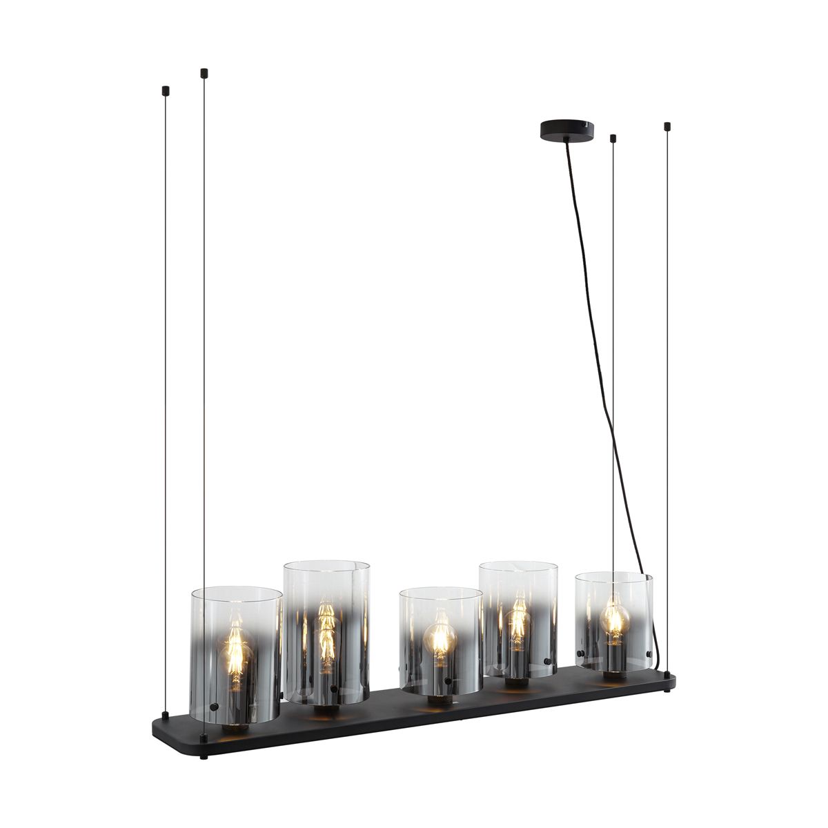 Moderne hanglamp zwart met smoke glas 5-lichts - Hybrid
