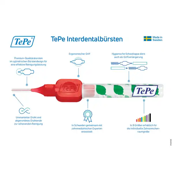 Interdentalbürsten Rot, ISO 2, 0,5 mm, 8 Stück