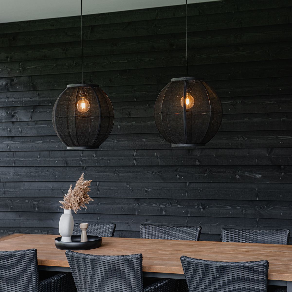 Oosterse hanglamp zwart stof 35 cm - Rob