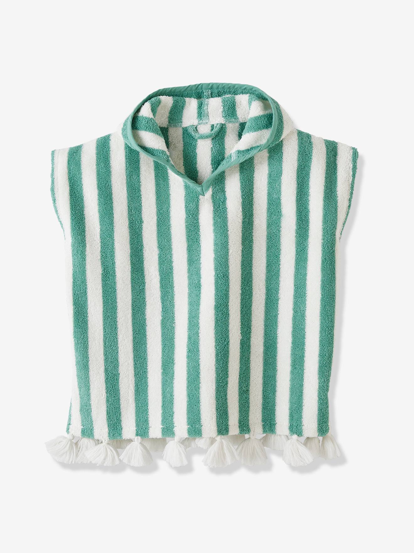 Poncho de banho infantil listrado verde médio