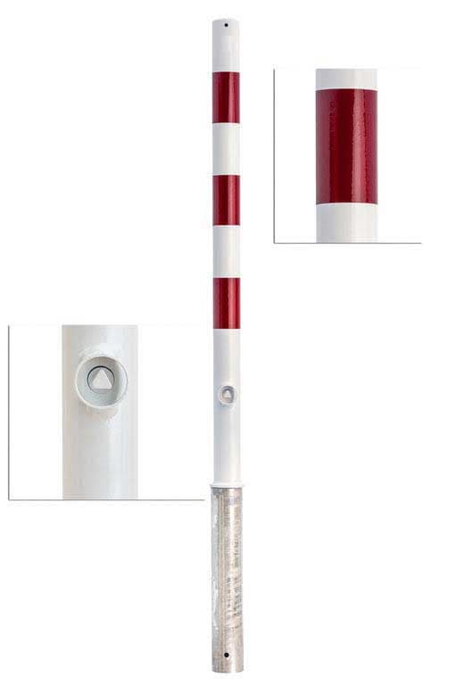 Stalen paal Ø60mm 1,2 m verzinkt witte coating afneembare driehoekige kop + 3 rode reflecterende ringen / Zonder ogen
