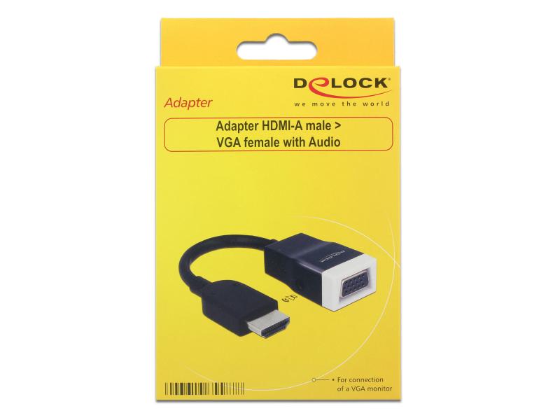 Delock Adapterkabel HDMI - VGA Schwarz HDMI zu VGA Adapter mit integrierter Audiobuchse