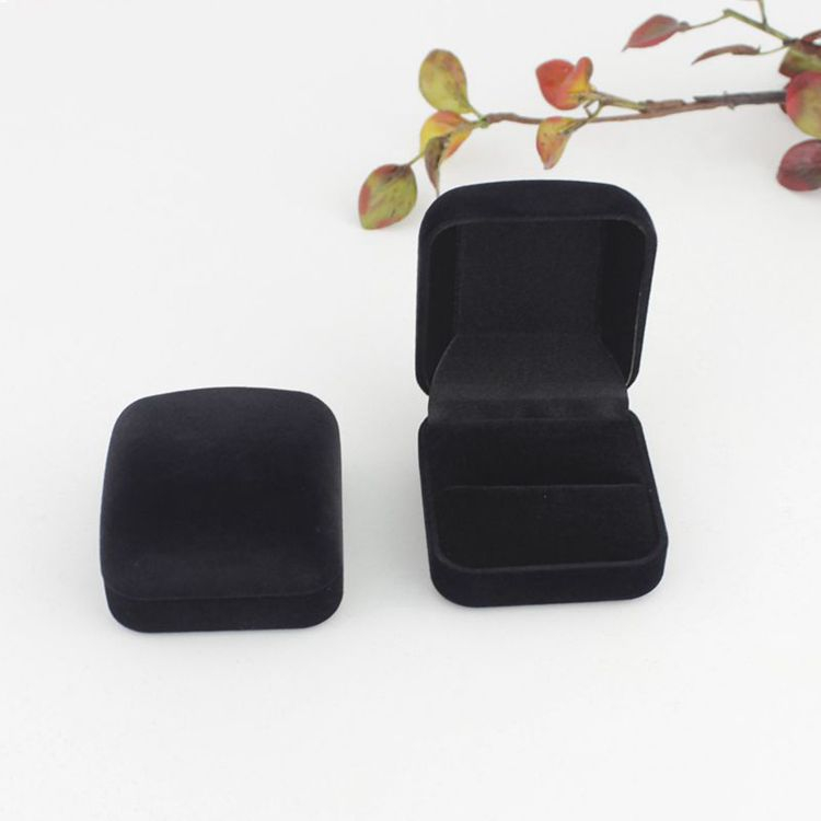 (6x5x3cm) Quadrat Ringschatulle Samt Schmuck Organizer Box für Ringe / Ohrringe - Schwarz