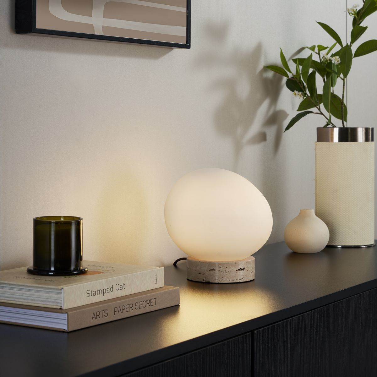 Japandi tafellamp beige met opaal glas - Sally