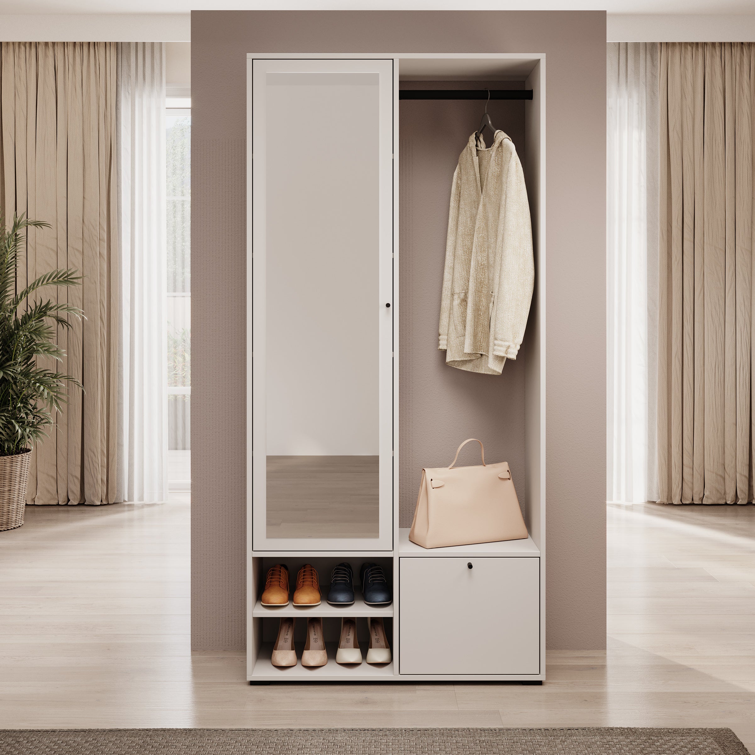 Deacon - Halkast met 2 deuren - Wit - 90x33x190 cm