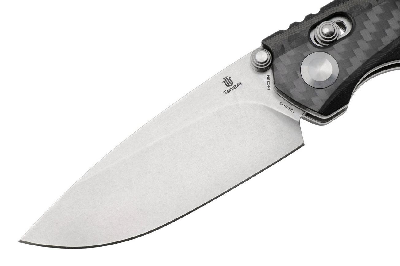 Tenable Knives Raven T2109V1 Stonewashed 14C28N, Twill Carbon Fiber, zakmes, Black Bird Blades design