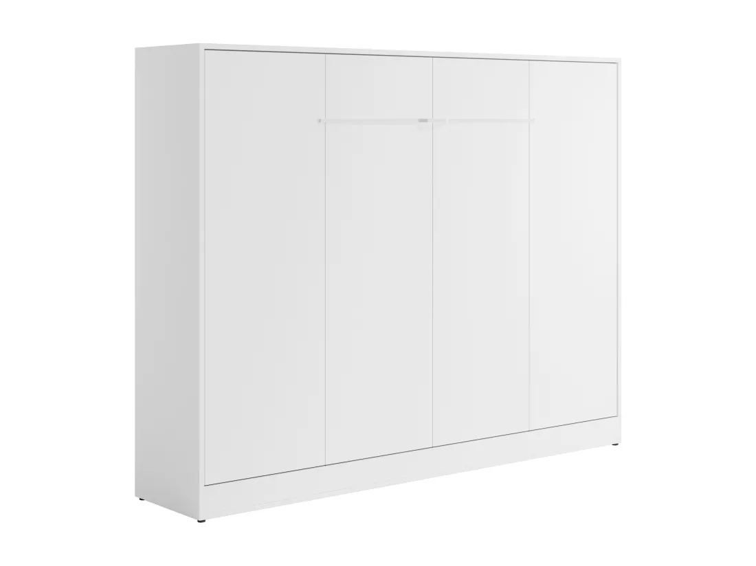 Lit escamotable 140 x 200 cm - Ouverture horizontale manuelle - Avec LEDs - Blanc + Matelas - RAPILI