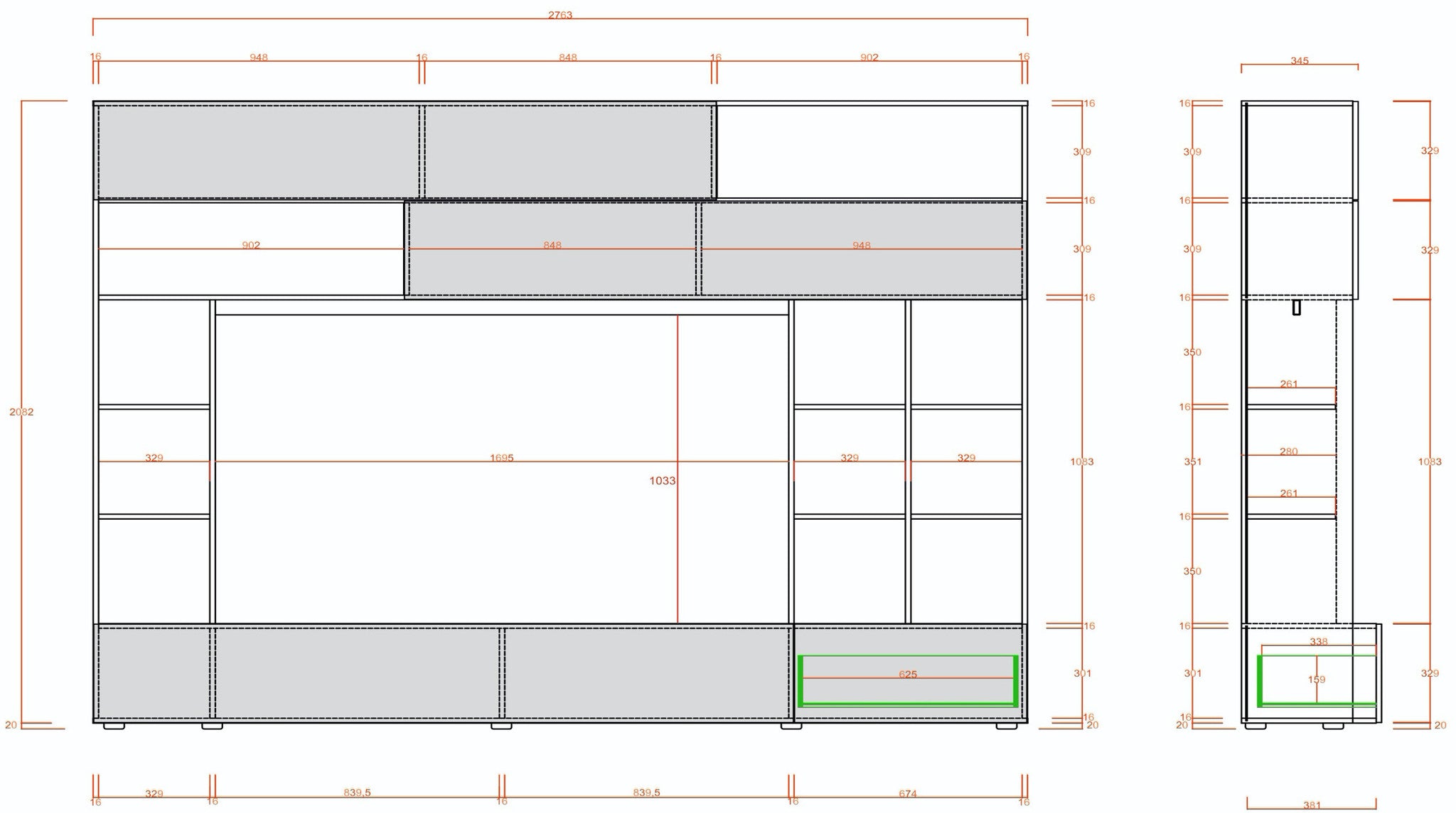 Benvenuto Design Pratiko TV wandmeubel Wit|Beton