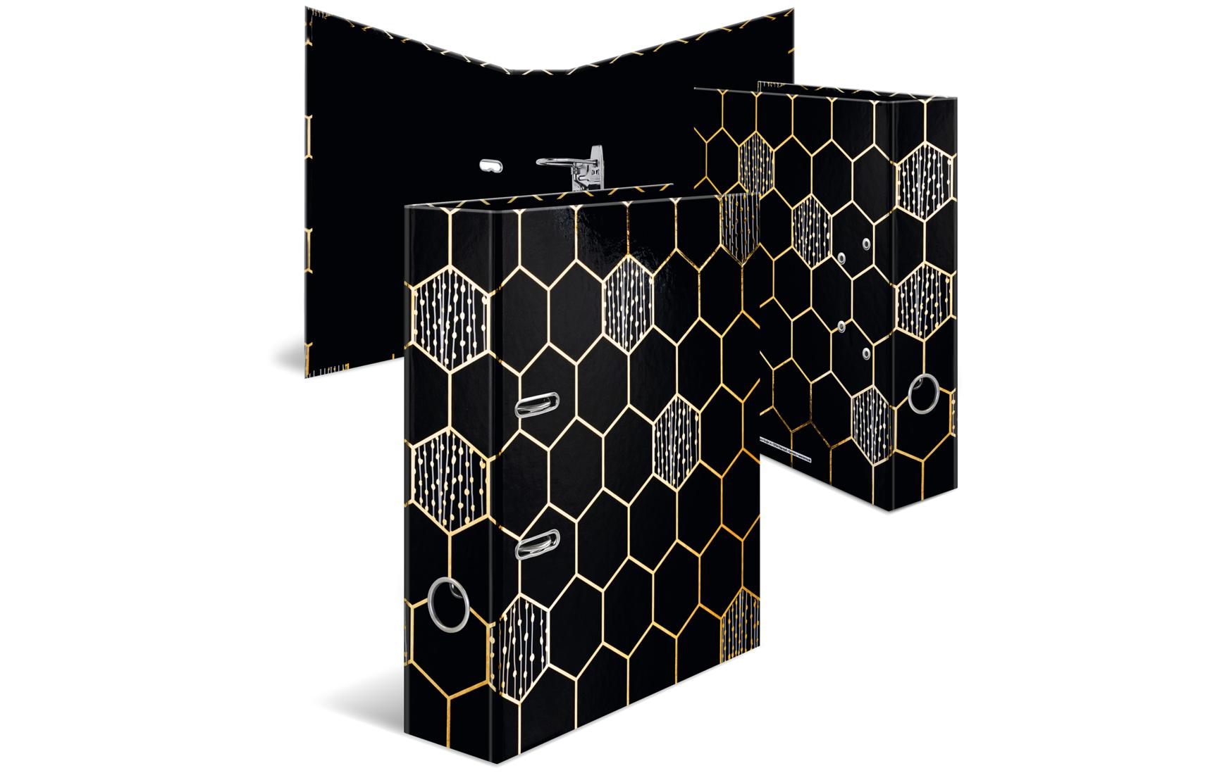 Ordner Hexagon A4 7 cm, GelbMotivordner im A4 Format mit Hebelmechanik und Griffloch