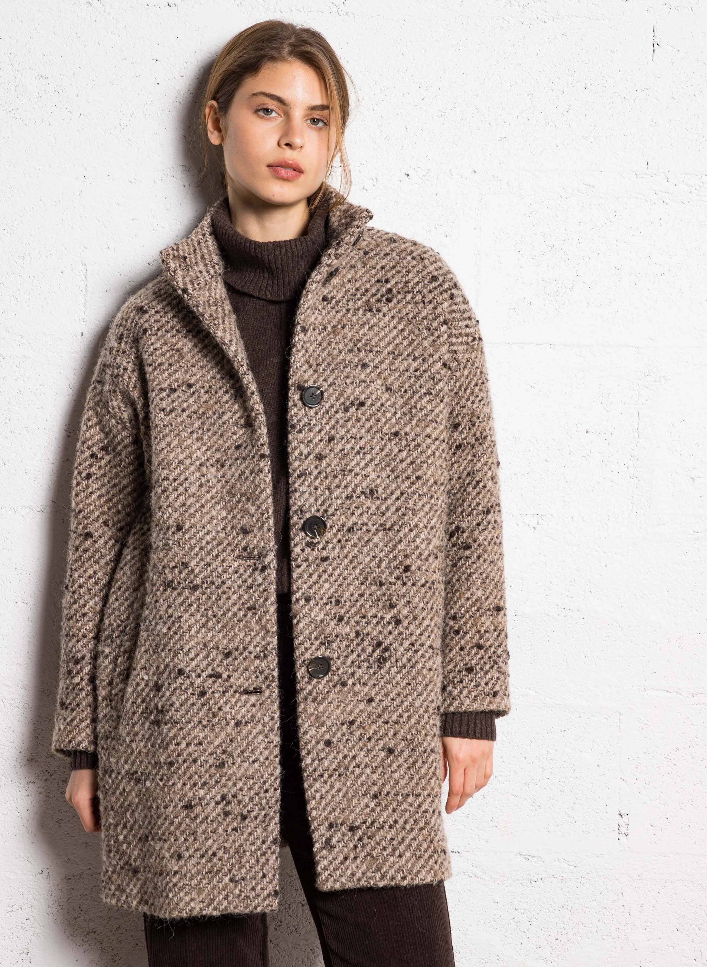 ARMANCE - Manteau col rond en laine et en coton mélangés| Gris